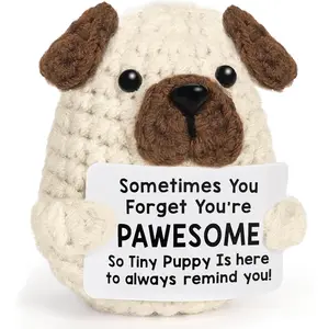 Positive Crochet Puppy Inspirational Gifts, Handmade Mini Animal Stuffed Animal Decor, Emotional Uplifting Support Birthday Gifts for Women Men Coworker