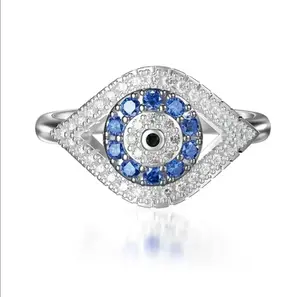 Evil Eye Protection Ring for Women, Silver Plated Sparkling Blue & Clear Cubic Zirconia Inlay Hypoallergenic Tarnish Resistant Statement Jewelry, Lucky Amulet Gift for Birthday Anniversary Christmas