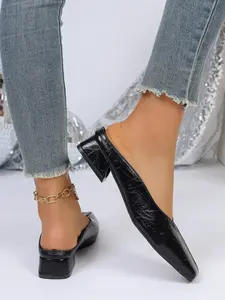 Women's Fashion Stylish Elegant High Heel Single Shoe, Party Wear, Casual Daily Footwear, Low Top Chunky Sole, PU Leather, Plain Design