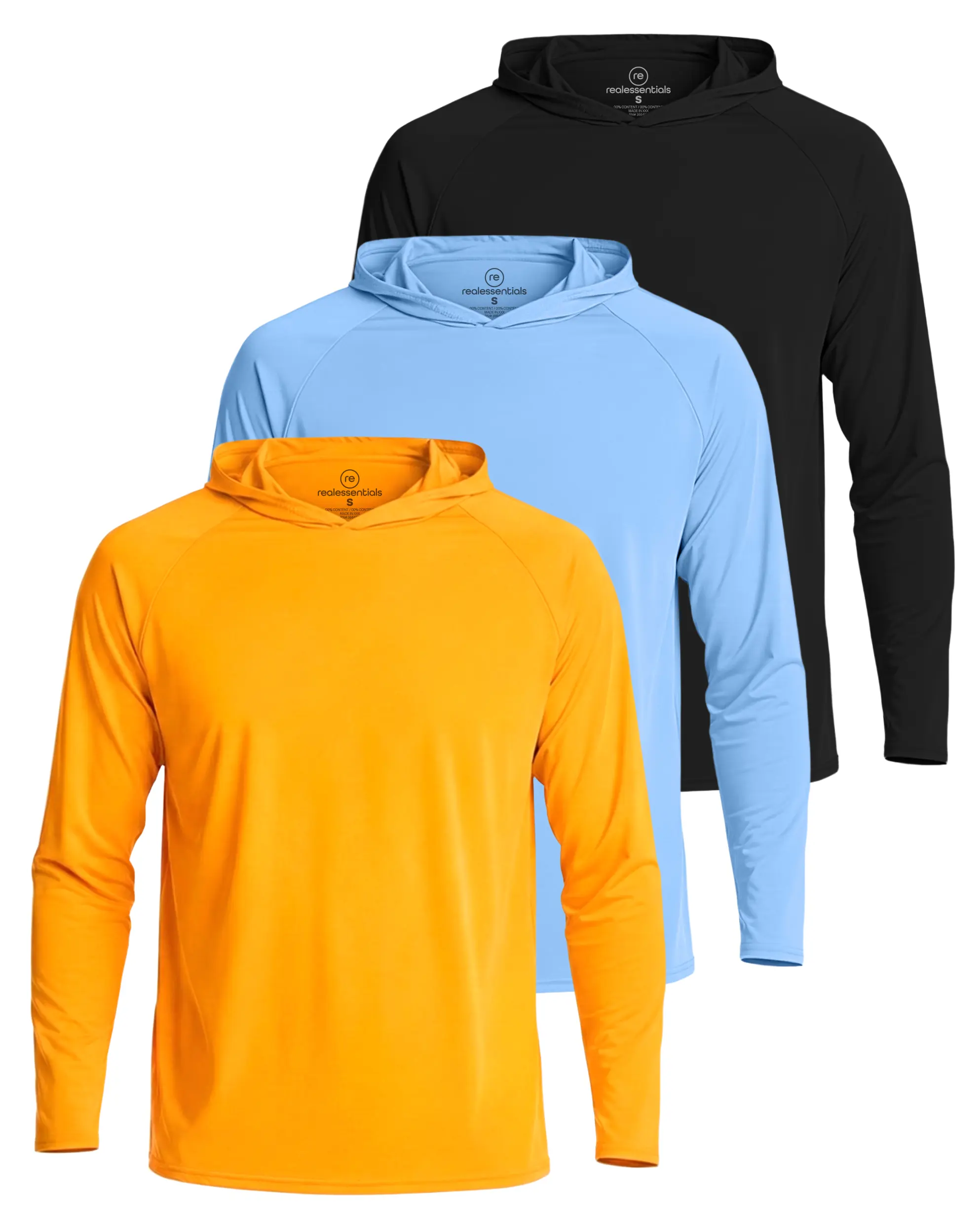 3 Pack Men's Rash Guard Hoodie Long Sleeve UV Sun Protection Fishing SPF