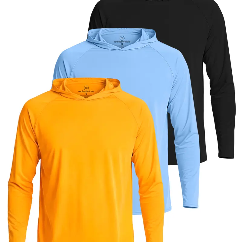 3 Pack Men's Rash Guard Hoodie Long Sleeve UV Sun Protection Fishing SPF