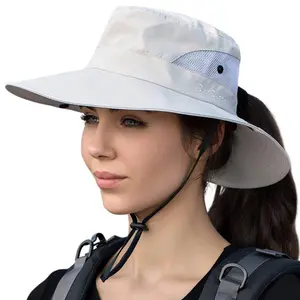 Women's Sun Hat with Ponytail Opening - UV Protection Mesh Foldable Wide Brim for Beach, Fishing, Travel - Stylish and Functional Outdoor Accessory