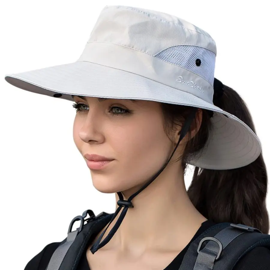 Women's UV Protection Mesh Sun Hat with Ponytail Opening - Foldable Wide Brim, Stylish Functional Outdoor Hat for Women, Ideal for Beach, Travel, Hats For Women