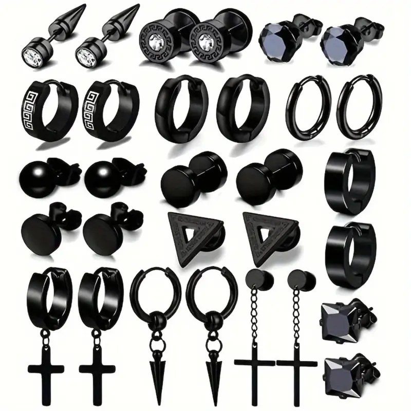 Men's Punk Style Cross & Spiral Design, Fashion Jewelry, Earrings Stack Set for Party, Daily Clothing Decor, Trendy All-match & Exquisite Jewelry for Birthday Gift #GLOBAL PICKS
