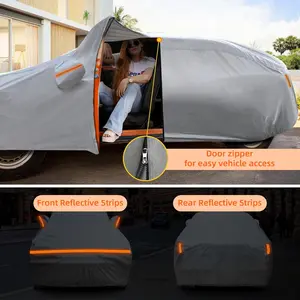 All-Weather Car Cover with Zipper Door,Reflective Strips,Waterproof,UV Resistant,Dustproof,for Outdoor and Indoor Parking Use