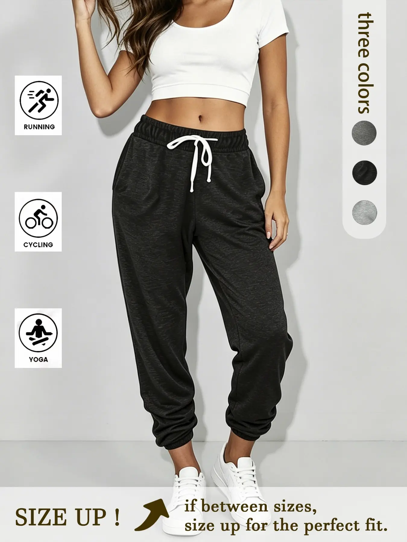 Women's Versatile Nine-Quarter Sport Joggers, Adjustable Elastic Waist, Slim-Fit, All Seasons, Perfect for Gym and Streetwear, Runner Pants, Athleisure Fitness Bottoms, Athleisure Casual Bottoms