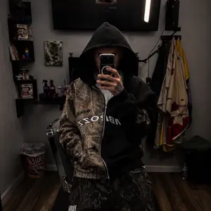 AMBROZZ Half Black/Grey, Half Camo Double-Zip Hoodie