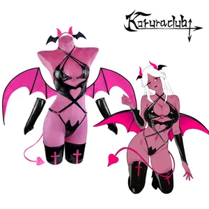 Halloween Midnight Succubus Cosplay Outfit | Premium PU Sexy Jumpsuit, Lingerie with Bat Wings & Black Boots （KO02 KORURACLUB）