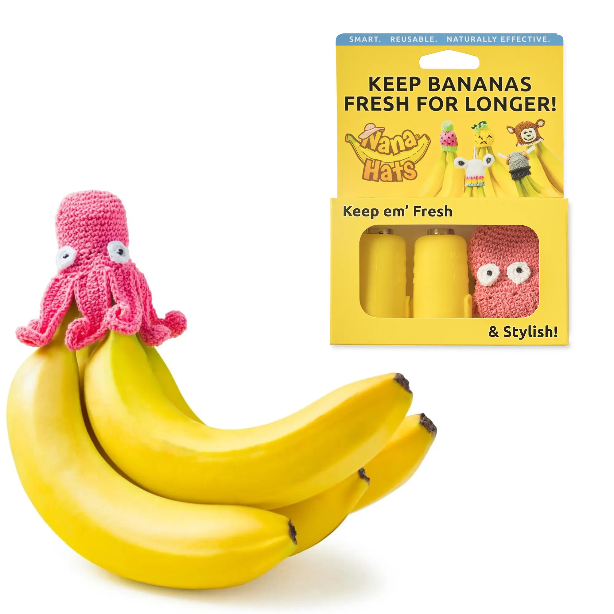 NANA HATS Banana Freshness Preserver, Keep Bananas Fresh Longer, Ideal for Organic Bananas, Innovative Banana Holder for Home Use, Extend Freshness of Your Fruit, AS SEEN ON SHARK TANK, Octopus
