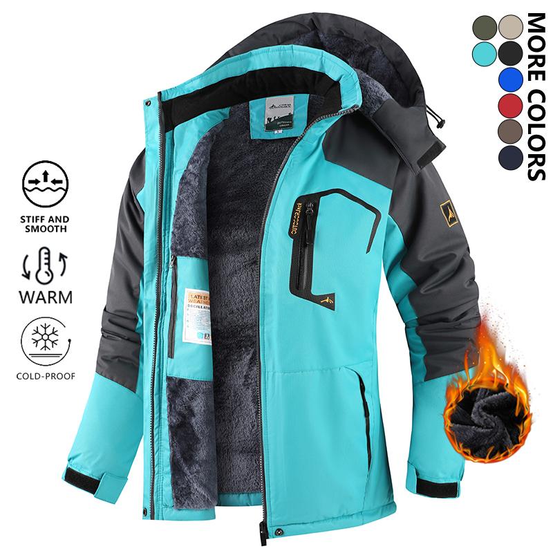 Men's Winter Ski Snow Jacket, Waterproof Warm Fleece Lined, Outdoor Mountain Hooded Coat, Sports Breathable Shell, Suitable for Men's Outdoor Activities