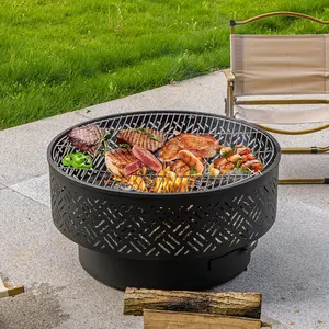 26/32" Wood Burning Fire Pits with Grill & Lid Fire Pit Table for Outside Fire Poker Outdoor Firepit for BBQ Table and Bonfire Patio Fire Pit Fire Pit Set