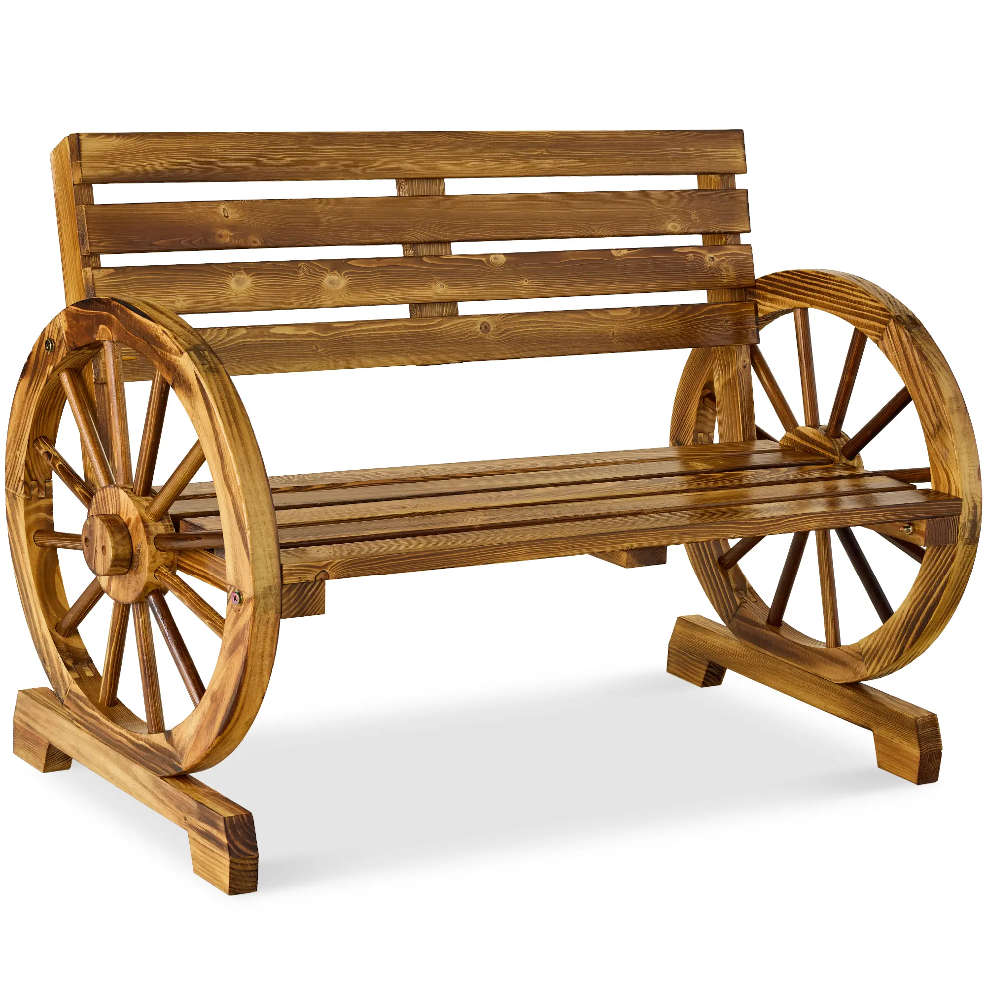 Best Choice Products 2-Person Wooden Wagon Wheel Bench for Patio, Garden, Outdoor Lounging w/ Rustic Design Best Choice Products 2-Person Wooden Wagon Wheel Bench for Patio, Garden, Outdoor Lounging w/ Rustic Design