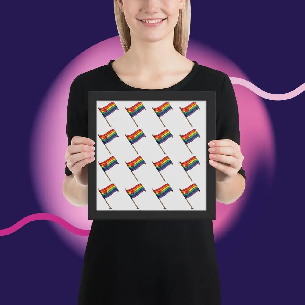 Rainbow Pride Flag Framed Poster | LGBTQ Wall Art | Pride Room Decor | Rainbow Heart Print | Gay Pride Gift | Love Wins