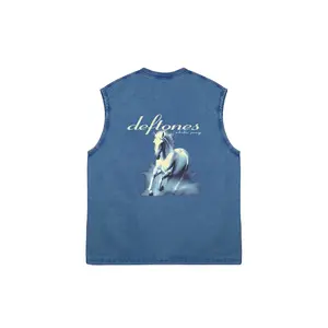 Men's Pure Cotton Retro Distressed Tank Top - Streetwear Clothes, Sleeveless, Loose, Breathable, Casual, Vintage Washed Fabric Vest