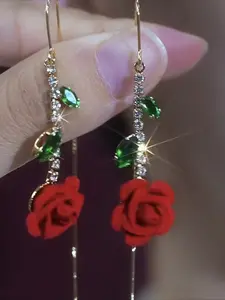 Retro Red Rose Earrings Valentine's Day Gift Women's Jewelry Personalized Fashion Earrings Suitable for Banquets and Festivals