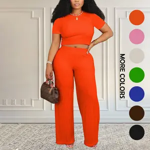 MOEENCN Women's Two-Piece Casual Set – Outfit Set Featuring Short-Sleeve Top and Flared Pants, Comfortable Vacation-Style Sportswear