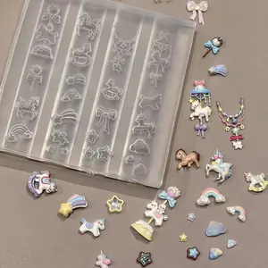 Dreamy Unicorn Rainbow Pony Bow Rotating Horse Candy Bean Nail Art Decor DIY Transparent Silicone Mold Nail Art Tool Nail Art Design