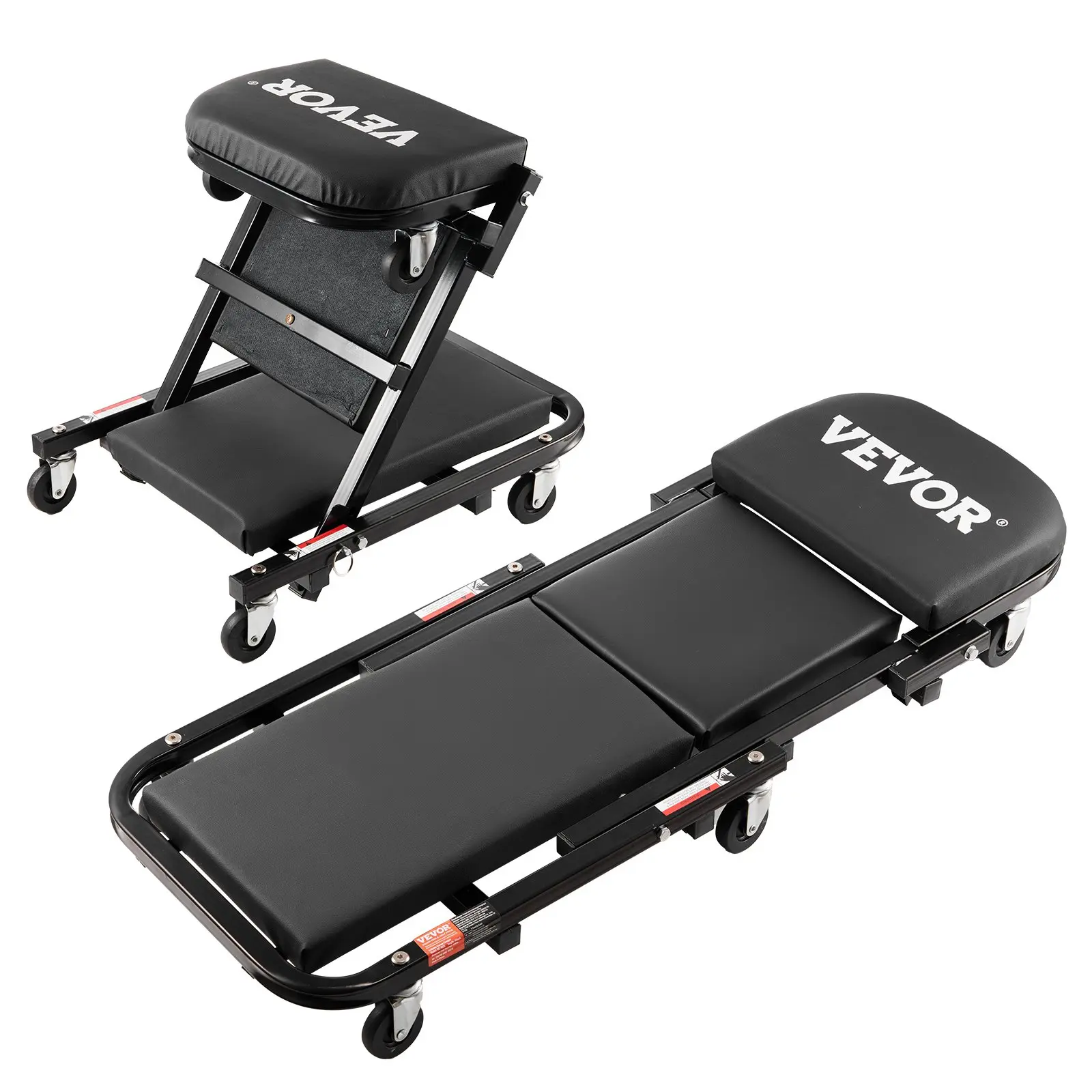 VEVOR Heavy Duty Foldable Z Garage Creeper, 40 in, 450 lbs Load Capacity, Rolling Mechanic Creeper Stool with 6 Universal Wheels, Padded Seat, Steel Frame, Lay Down/Sit Chair for Garage, Shop