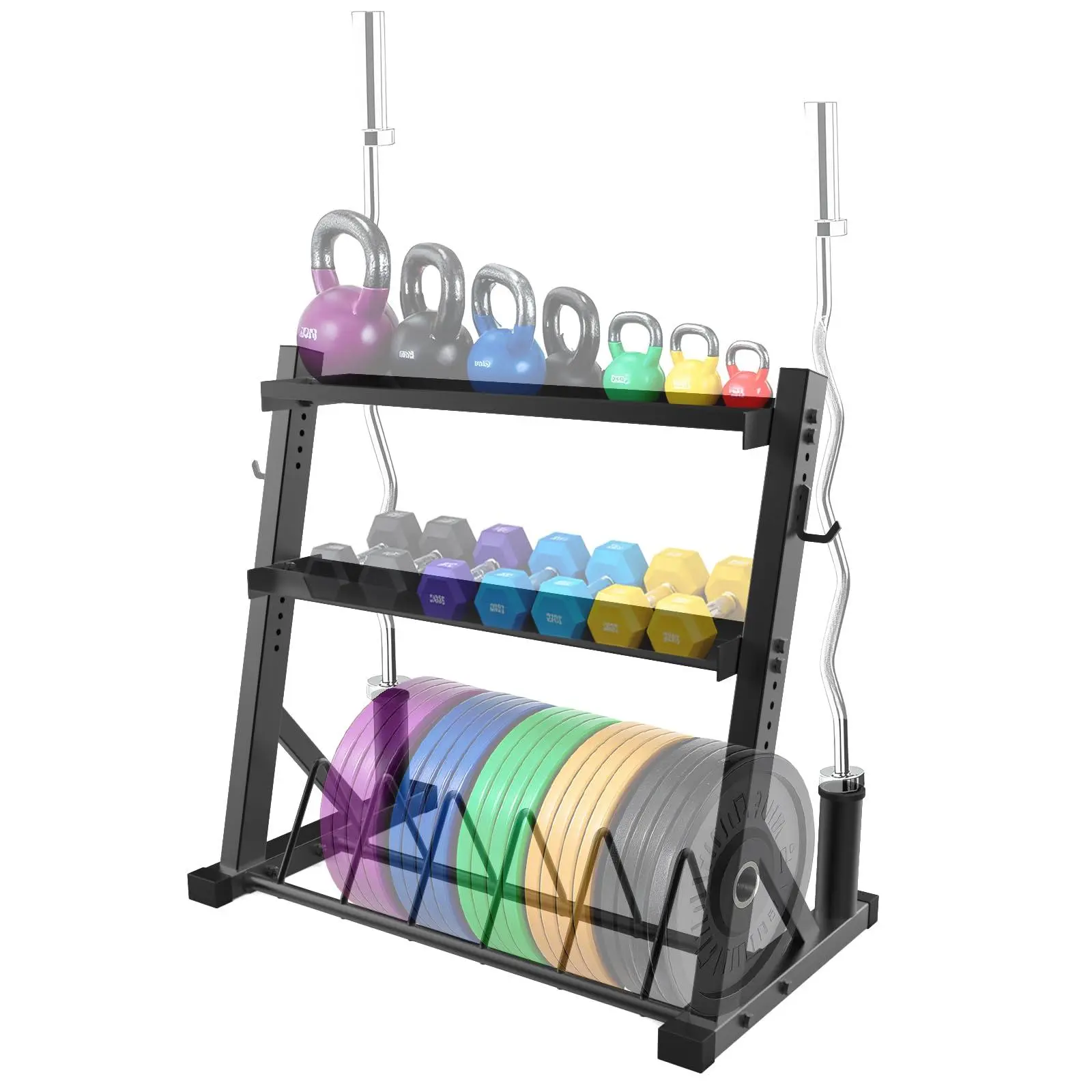 3 Tier Barbell Storage Racks,1000 LBS Capacity Adjustable Weight Rack for Dumbbell, Kettlebell, Barbell Bar(Q235 Carbon Steel)