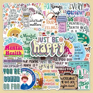 Mental Health Themed Sticker, 50pcs/set Creative DIY Decorative Funny Stickers, DIY Decals for Water Bottle, Laptop, Phone Case, Scrapbooking, Journal Making, Sticker Vinyl