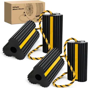 Nilight Wheel Chocks RV Car Heavy Duty Rubber Tire Chock Blocks Stopper Yellow Reflective Strips Stabilizer 4 Pack with Rope for RVs Cars Travel Trailers Campers Trucks Motorcycle Accessories Parking