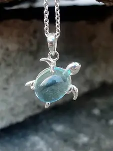 1pc Fashionable Multicolor Glass & Metallic Turtle Pendant Necklace, Unisex, Ideal For Summer Beach