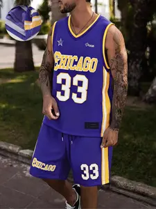 Two-Piece Set Men's Regular Fit Basketball Print Tank Top & Shorts Set, Casual Sleeveless Top & Shorts, Men's Two-piece Gym Apparel for Spring & Fall Gym Clothes Workout