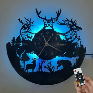 Glow-In-The-Dark Vinyl Wall Clock with Christmas Deer Pattern, Seven Colors, Home Decor, Mother's Day, Father's Day, Christmas Gift