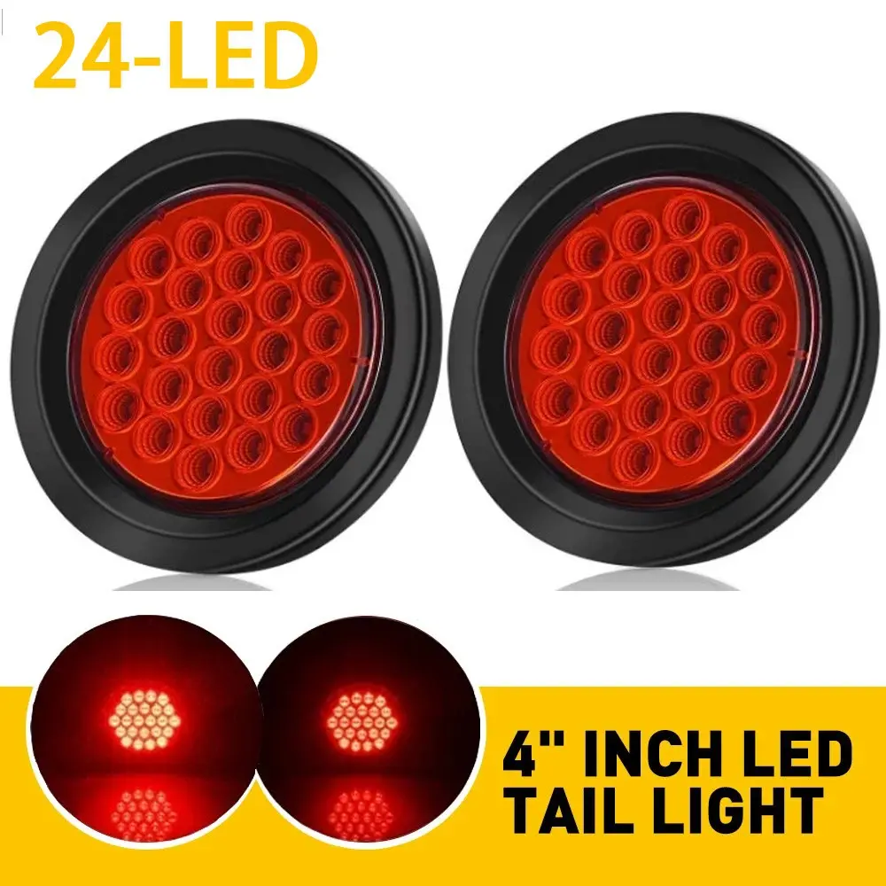SJPACK 2 Pack of 4"inch Round Red 24-LED Truck Trailer Stop Turn Tail Brake Lights Waterproof SJPACK 2 Pack of 4"inch Round Red 24-LED Truck Trailer Stop Turn Tail Brake Lights Waterproof