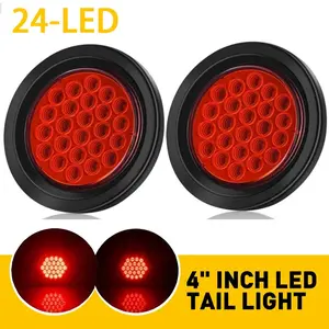 SJPACK 2 Pack of 4"inch Round Red 24-LED Truck Trailer Stop Turn Tail Brake Lights Waterproof