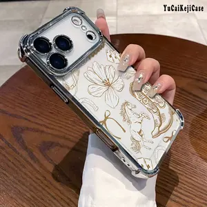 Electroplated Four Corner Anti-Fall  Western Wildflower Adventure Pattern Phone Case for iPhone 17 Air 16 Pro Max 15 Plus 14 13 12 11 E Shockproof Transparent Protective Cover