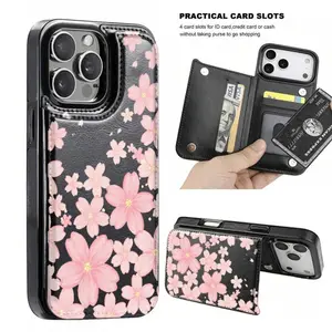 Cherry blossom wallet cardholder, credit card slot phone case, cardholder wallet, iPhone phone case with credit card slot, anti-slip and drop-resistant, suitable for iPhone 17/16/15/14/13/12, a perfect gift for yourself, family, and friends.