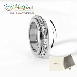Anxiety Rings for Women&Men Titanium Steel Spinner Fidget Band Rings Cubic Zirconia Relieving Anxiety Wedding Promise Rings Comfort Fit Size 5 to 10