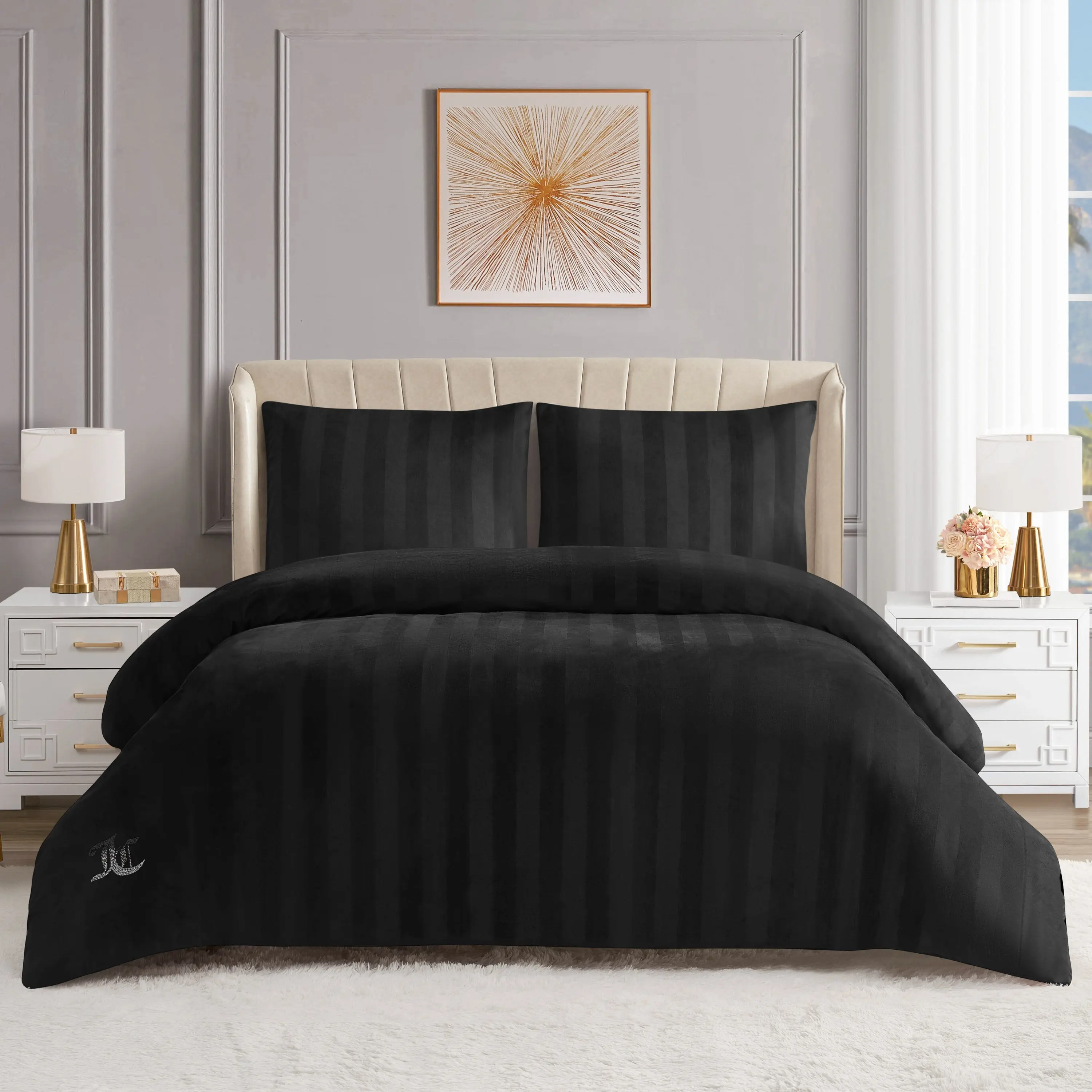 Juicy Couture Jenny Velour Striped Jacquard Duvet Set