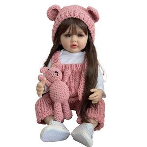 22inch silicone reborn baby doll, lovable lifelike princess newborn bebe toddler girl, lovely birthday gift toy with long brown hair