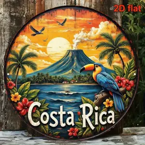 Costa Rica Wall Art Round Metal Sign 8x8 Inch Vintage Tin Retro Home Décor Landscape Nature Wall Hanging Artwork for Living Room Home Decoration