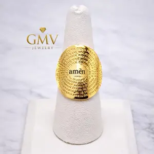 GMV Jewelry Amen 18k Gold Plated Statement Ring for Women Elegant and Stylish Design Perfect for Any Occasion