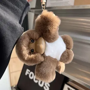 Cute Little Monkey Faux Fur Plush Car Keychain Pendant Adorable Animal Motif Women's Bag Decoration Gift Premium Plush Fabric Exquisite Handmade Stitching