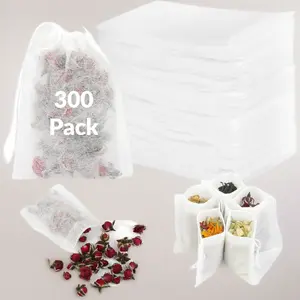 300 Pcs Disposable Tea Bags for Loose Leaf Tea, Unbleached Food-Grade Tea Filter Sachets with Drawstring, Empty Tea Infuser Bags for Coffee, Herbs & Spices (3.54" x 2.75")