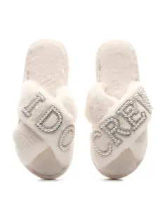 Pearl Rhinestone Letter IDOCREW Slippers, Comfortable Criss Cross Design, Memory Foam, Open Toe, Perfect Wedding Gift for Bridesmaids