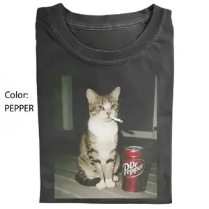 Comfort Colors Funny Smoking Cat T-Shirt, Dr Pepper Lover Meme Tee, Vintage Soda Aesthetic Animal Shirt, Casual Outfit, Gift for Men & Women