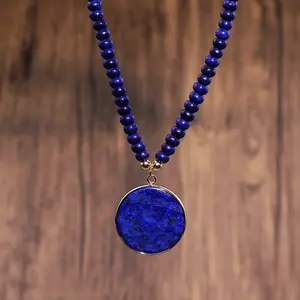 Bohemian vintage necklace with a lapis lazuli pendant - designed with natural lapis lazuli. It is perfect for daily wear in autumn, vacations, and as a gift. It is an elegant bohemian-style jewelry suitable for both men and women. marlon