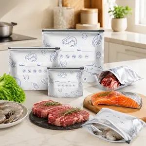 Aluminum Foil Food Storage Bags, Reusable Resealable Zipper Pouches with Labels, Stand-Up Kitchen Storage Bags for Meat, Vegetables, Eggs and Snacks