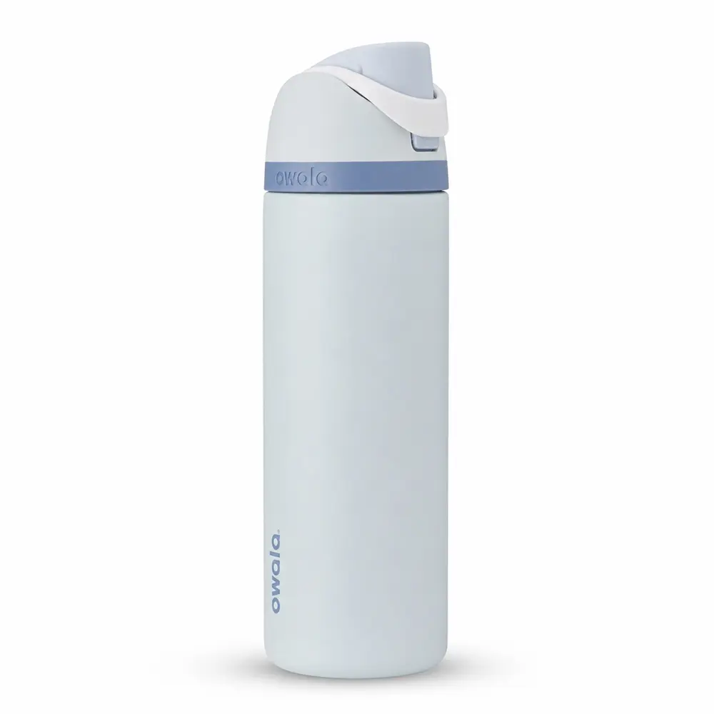 Owala FreeSip Icy Blue Stainless Steel Water Bottle – Powder Blue & White Insulated Bottle with Built-In Straw & Leakproof Lid