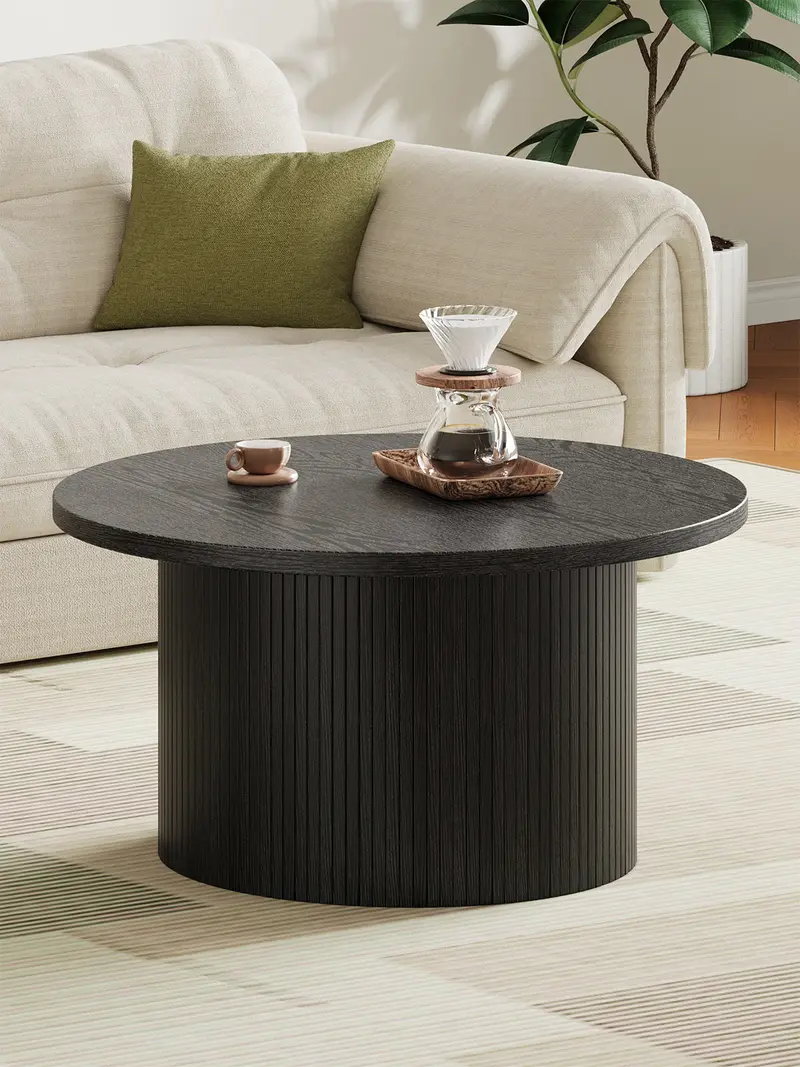 【Valentine's Day gift】ONBRILL 31.5" Gorgeous Fluted Coffee Table, Round Mid Century Coffee Tables for Living Room, Cute Modern Wood Coffee Table, Drum Accent Small Center Table, Bedroom Furniture, Christmas Gift