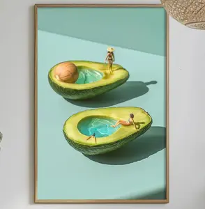Surreal Avocado Pool Wall Print, Funny Kitchen Poster, Minimalist Food Art, Modern Dining Decor, Playful Summer Wall Art