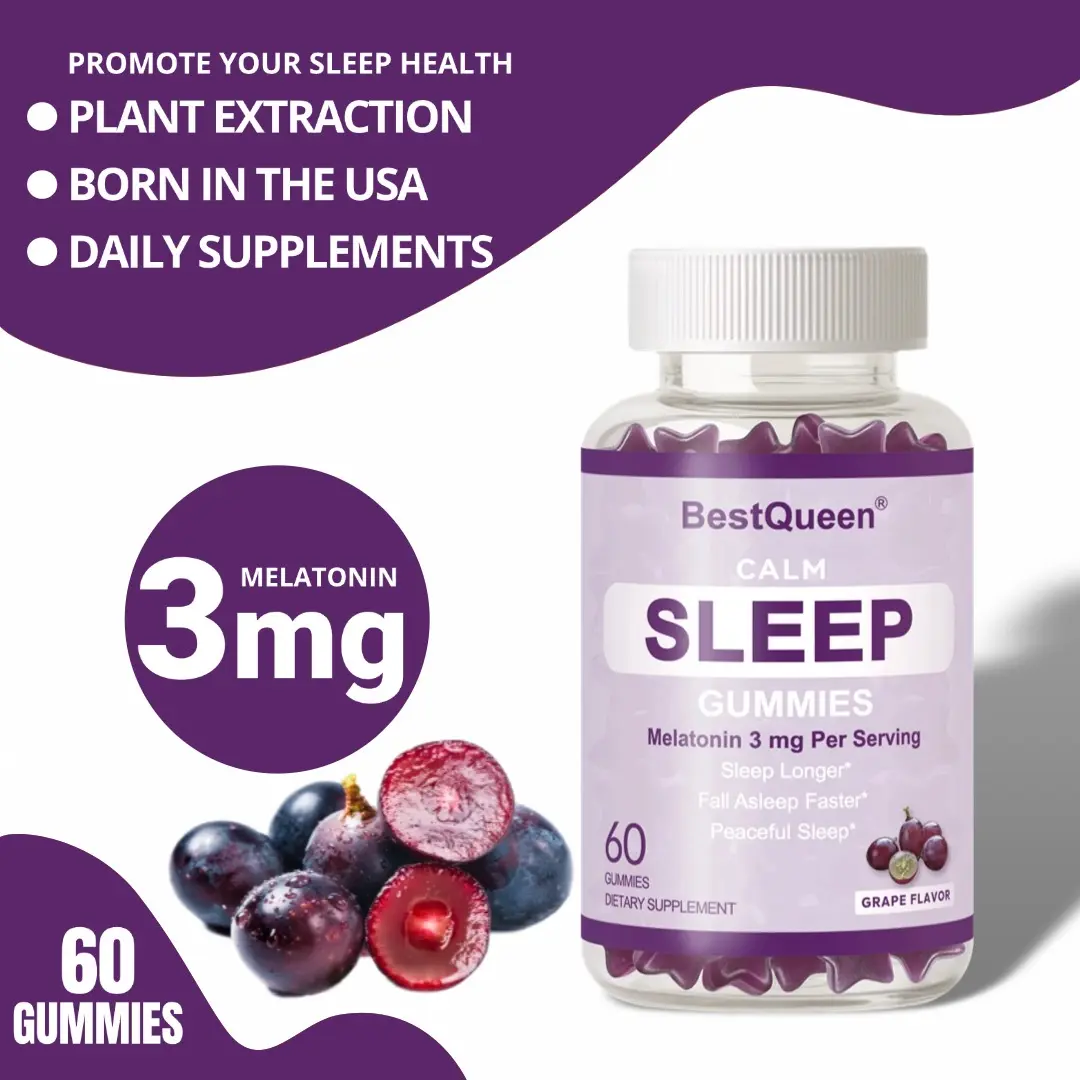 BestQueen Calm Sleep Gummies 60 Vegan Non-GMO Gluten-Free Melatonin 3mg VitaminB6 Chamomile Magnesium GABA Lemon Balm Daily Supplements for Peaceful Sleep Longer Fall Asleep Faster USA Brand - Fitness Healthcare Dietary