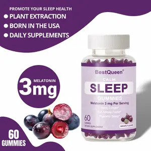 BestQueen Calm Sleep Gummies 60 Vegan Non-GMO Gluten-Free Melatonin 3mg VitaminB6 Chamomile Magnesium GABA Lemon Balm Daily Supplements for Peaceful Sleep Longer Fall Asleep Faster USA Brand - Fitness Healthcare Dietary