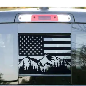 Rear Back Middle Window American USA Flag Vinyl Decal Compatible with and Fits Dodge Ram 2009-2021, Matte Black 1PCS(Mountain)