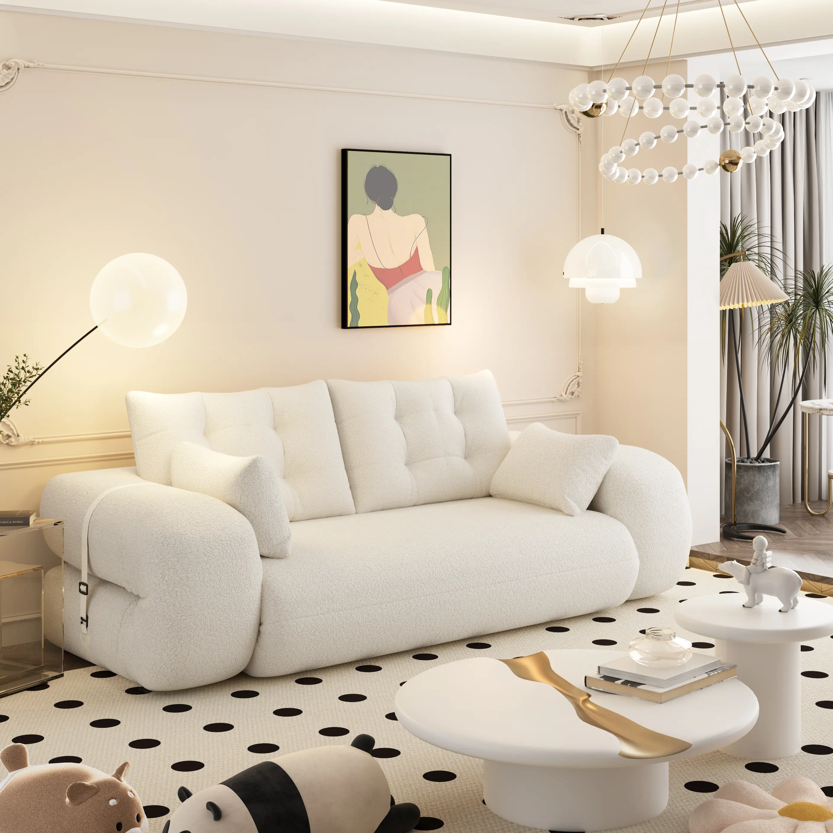 3-in-1 Folding Space-Saving Sofa Bed, 78.7" L x 43.3" W x 23" H Durable Bed Conversion Sofa Set with Teddy Fabric & Foam Filling, Comfy Couch for Living Room